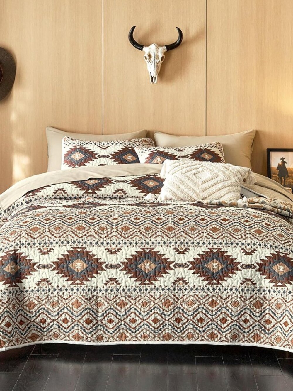 Western Quilt Set, Southwestern Aztec Country Style with Rustic Ranch Vibe, Reve